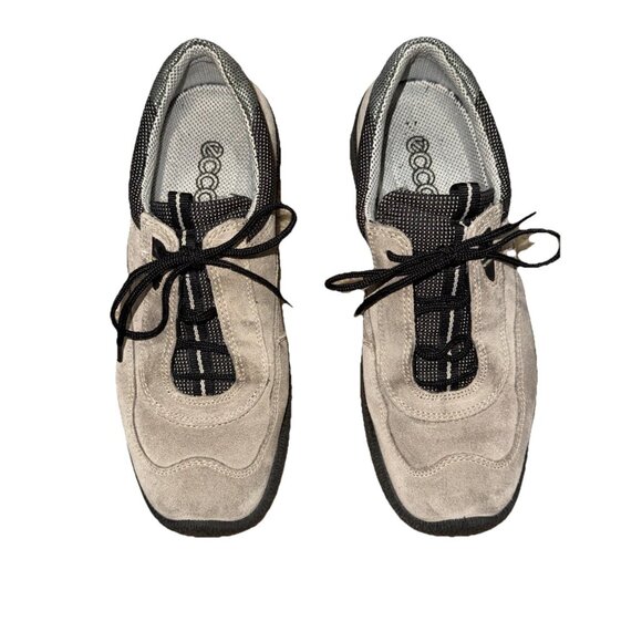 ECCO Shoes - ECCO Tan Black Suede Lace Up Walking Comfort Sneakers Size 36 US 5 to 5.5